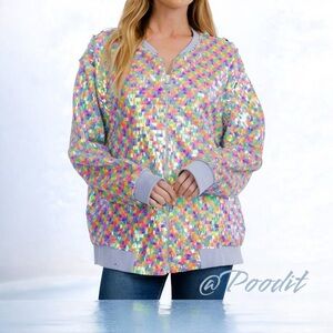 Lightweight zip front sequin jacket S M L